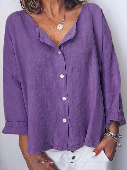 Women's Solid Color Simple Casual Cotton And Linen Tops