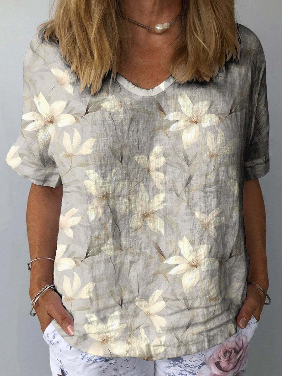 White Magnolia Blossom Repeat Pattern Printed Women's Casual Cotton An