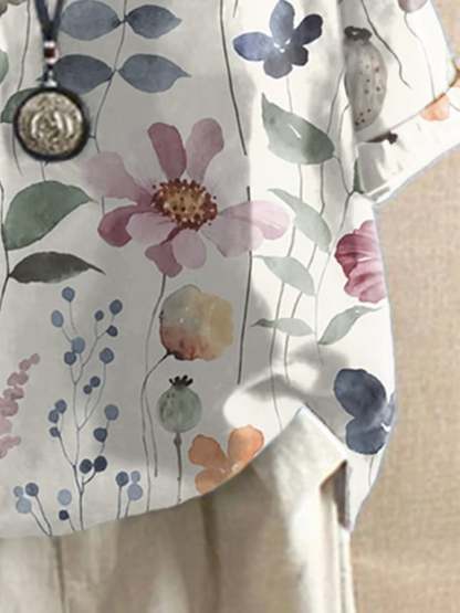 Women's Vintage Floral Print Crew Neck Top