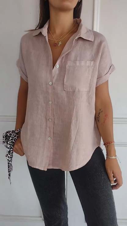 Women's Cotton & Linen Lapel Shirt