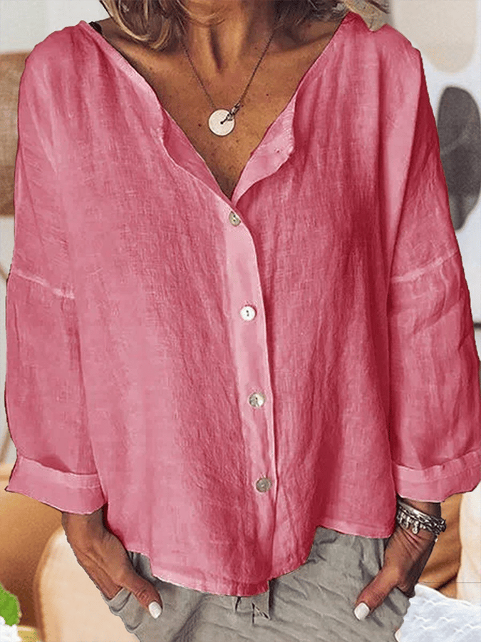 Women's Solid Color Simple Casual Cotton And Linen Tops