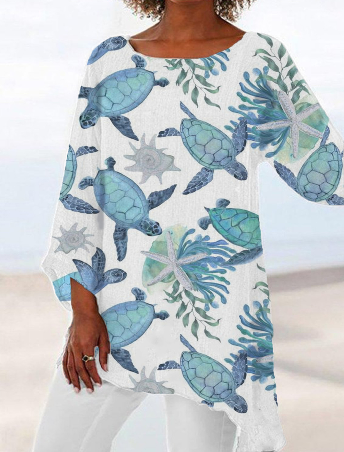 Women Hawaiian Turtle Print Loose Casual Shirts