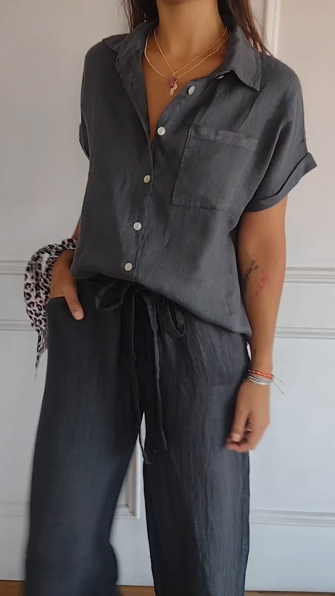Women's Cotton & Linen Lapel Shirt