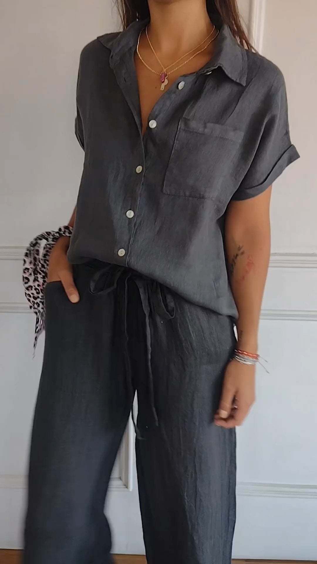 Women's Cotton & Linen Lapel Shirt