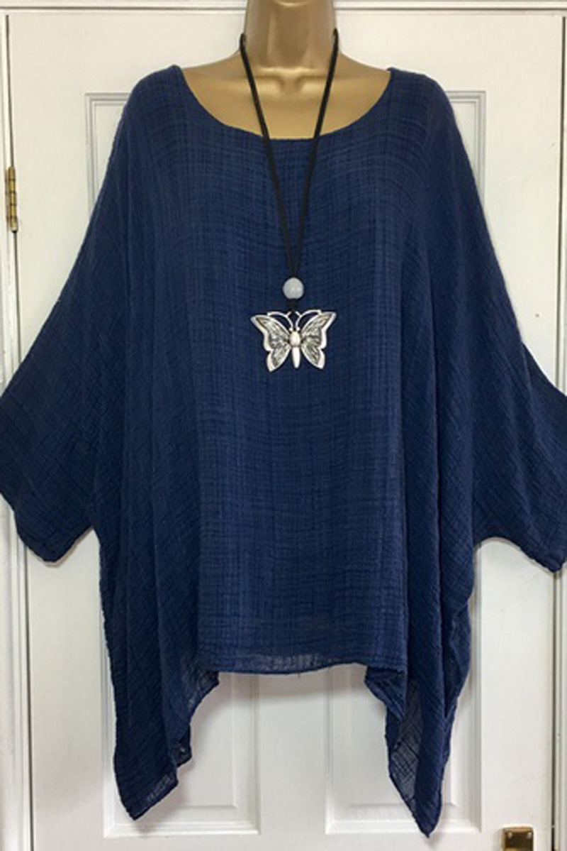 Fashion solid color round neck irregular shirt
