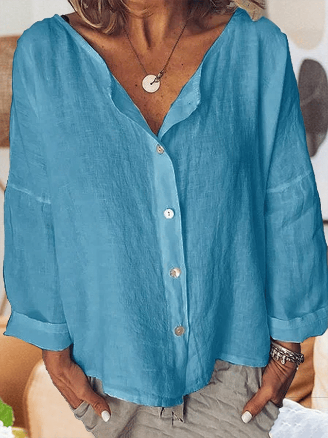Women's Solid Color Simple Casual Cotton And Linen Tops