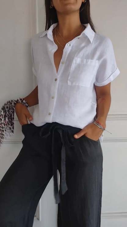 Women's Cotton & Linen Lapel Shirt