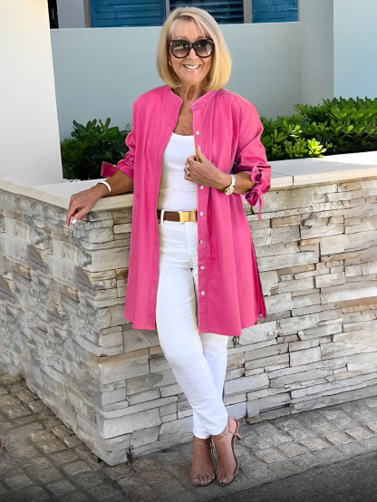 Solid Color Long Cotton Shirt Jackets Women Swing Shap Flattering