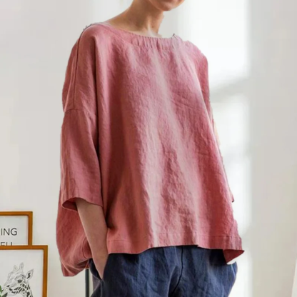 Round Neck Cotton and Linen T-shirt Loose Plus Size Women's Top