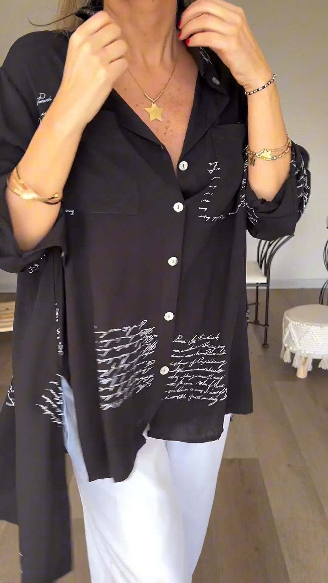 Letter Print Fashion Lapel Shirt