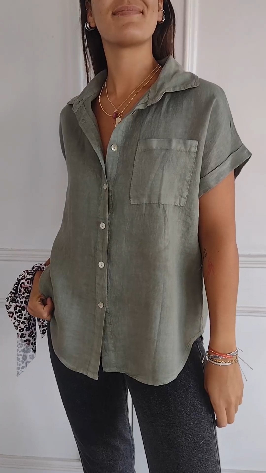 Women's Cotton & Linen Lapel Shirt