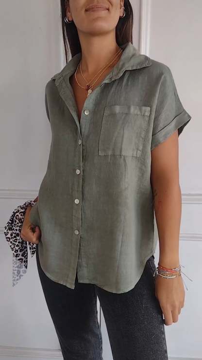 Women's Cotton & Linen Lapel Shirt