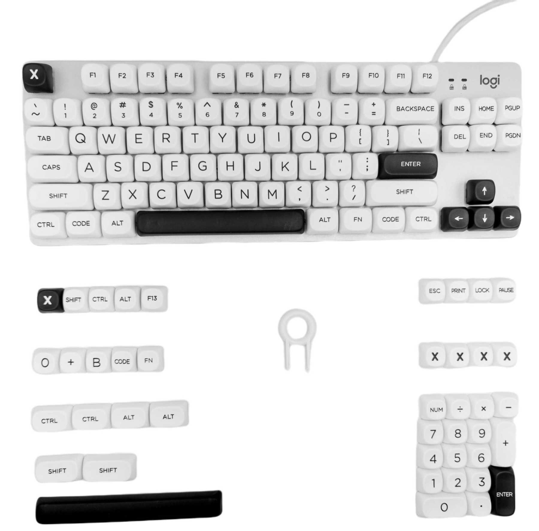 KeycapGuru Black & White MOA Keycap Set - PBT, 126 Keys