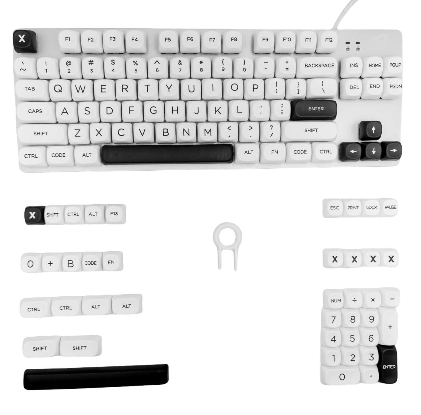 KeycapGuru Black & White MOA Keycap Set - PBT, 126 Keys