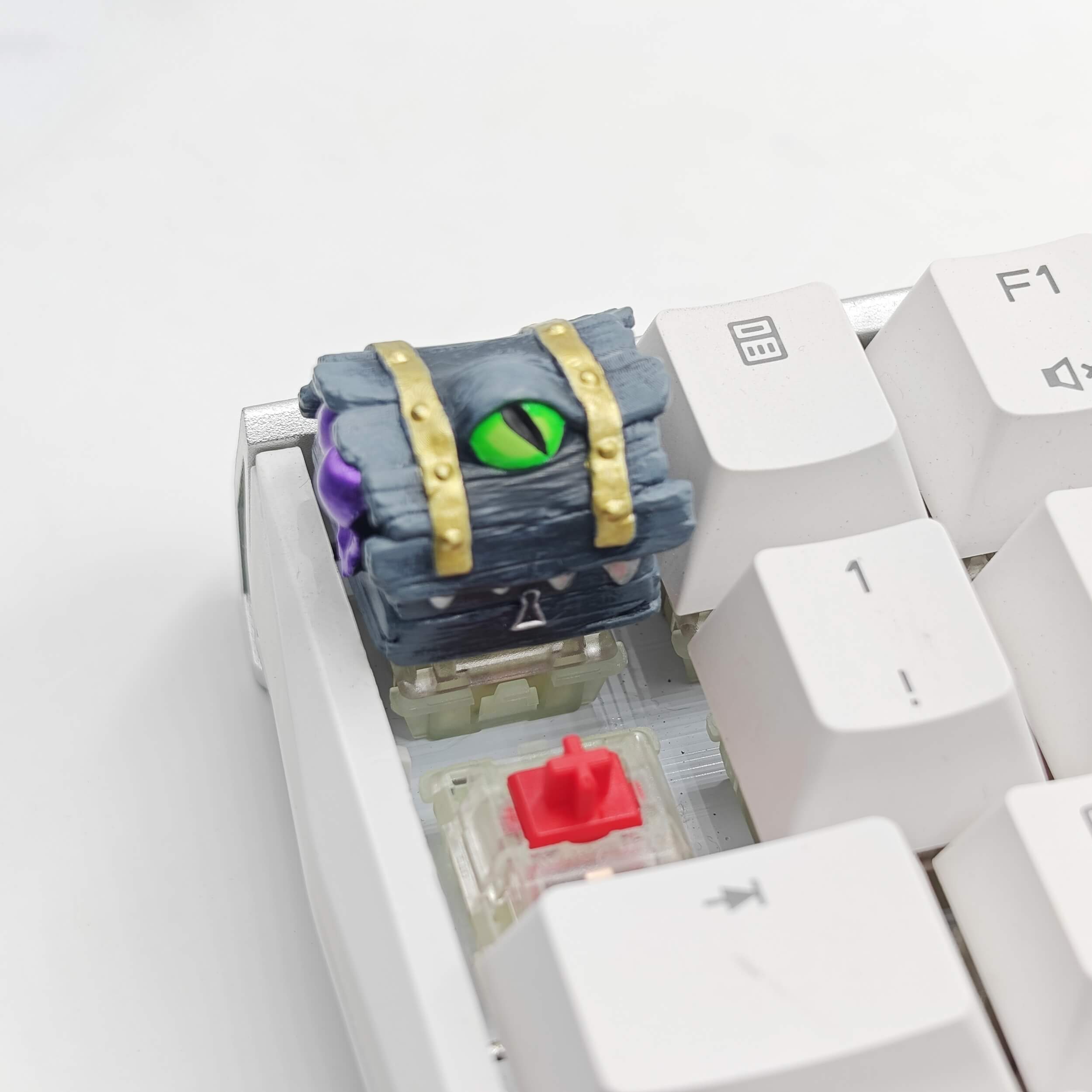 KeycapGuru Mimic Treasure Chest Monster Artisan Keycap, Grey