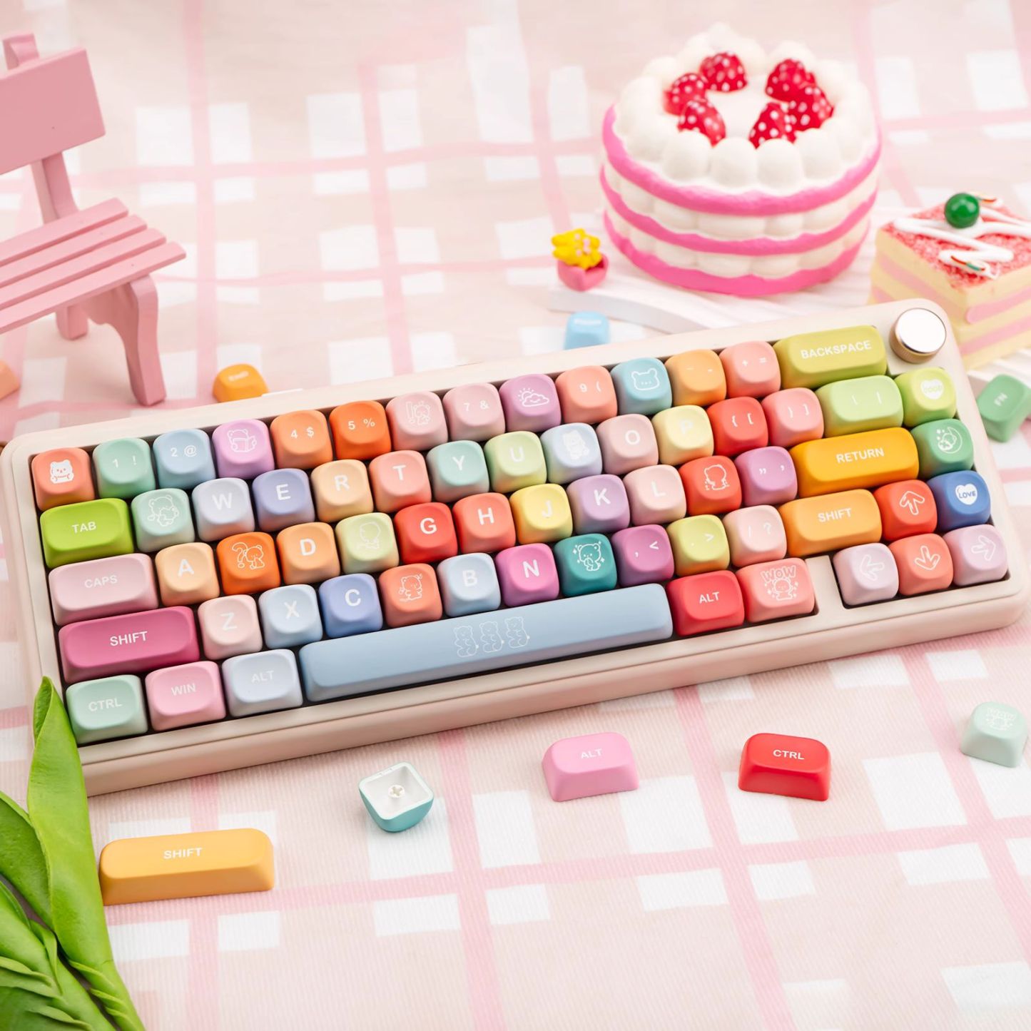 KeycapGuru Rainbow Candy MOA Keycap Set - PBT, 133 Keys