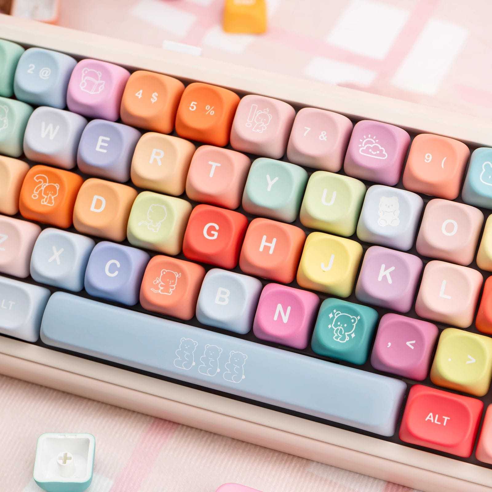 KeycapGuru Rainbow Candy MOA Keycap Set - PBT, 133 Keys