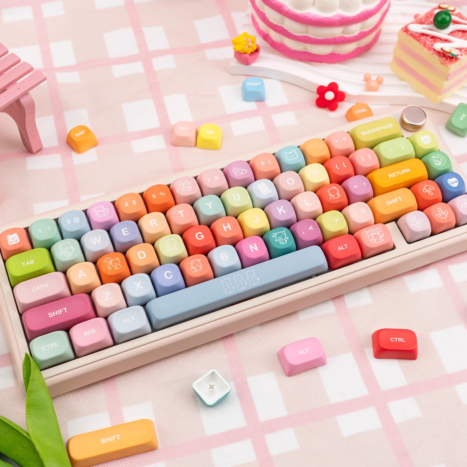 KeycapGuru Rainbow Candy MOA Keycap Set - PBT, 133 Keys