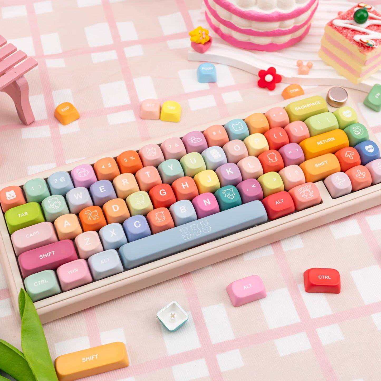 KeycapGuru Rainbow Candy MOA Keycap Set - PBT, 133 Keys