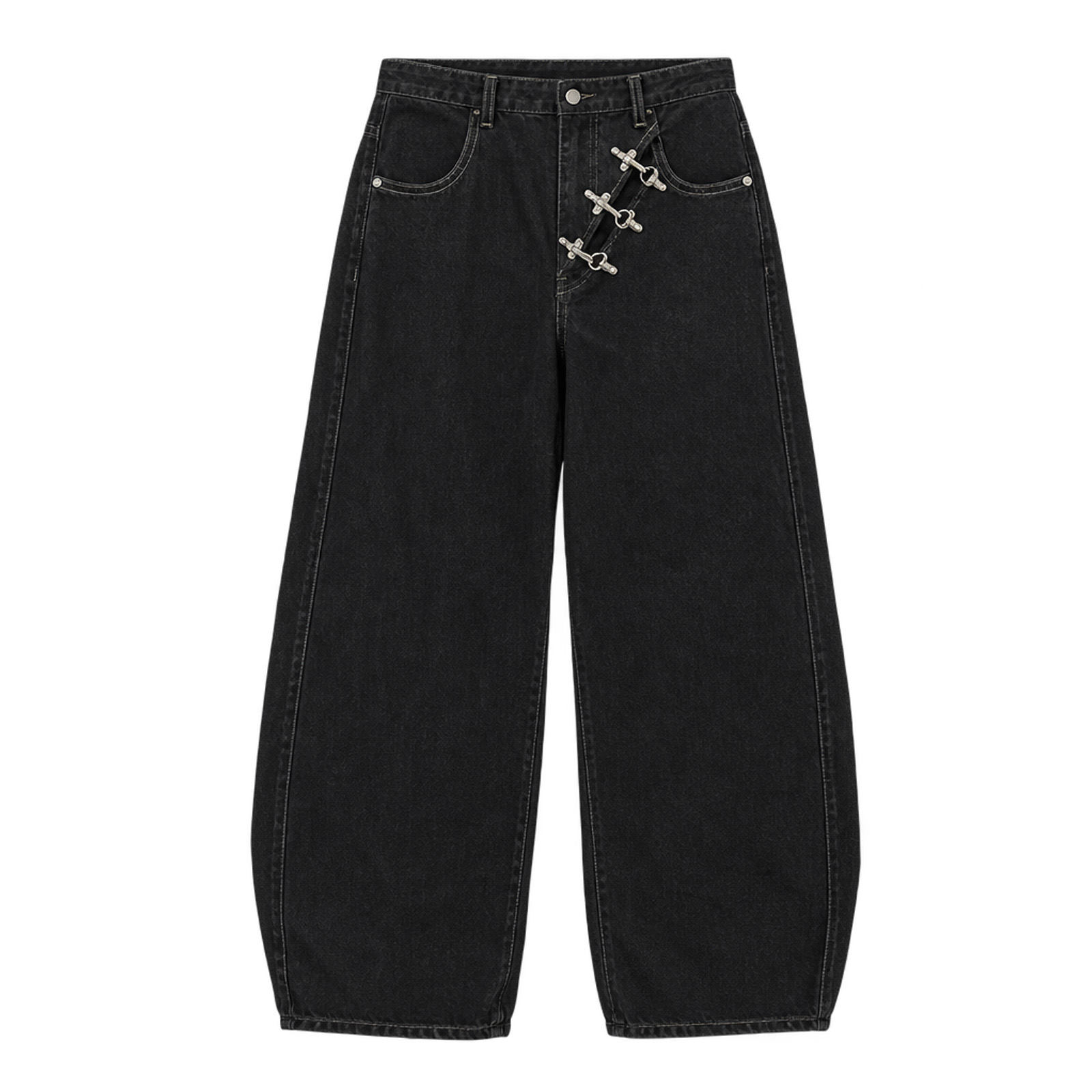 Silver Clasp Wide-Leg Jeans