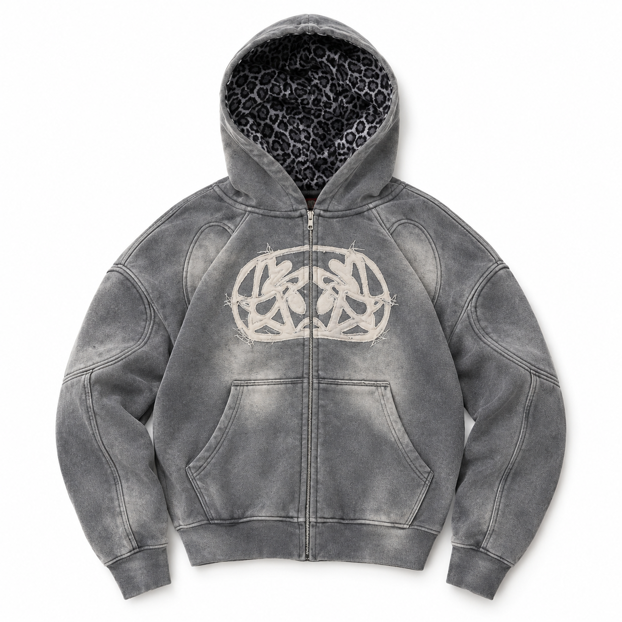 Wash Grey Zip Up Hoodie with Hidden Headphone Compartment & Arm Pocket