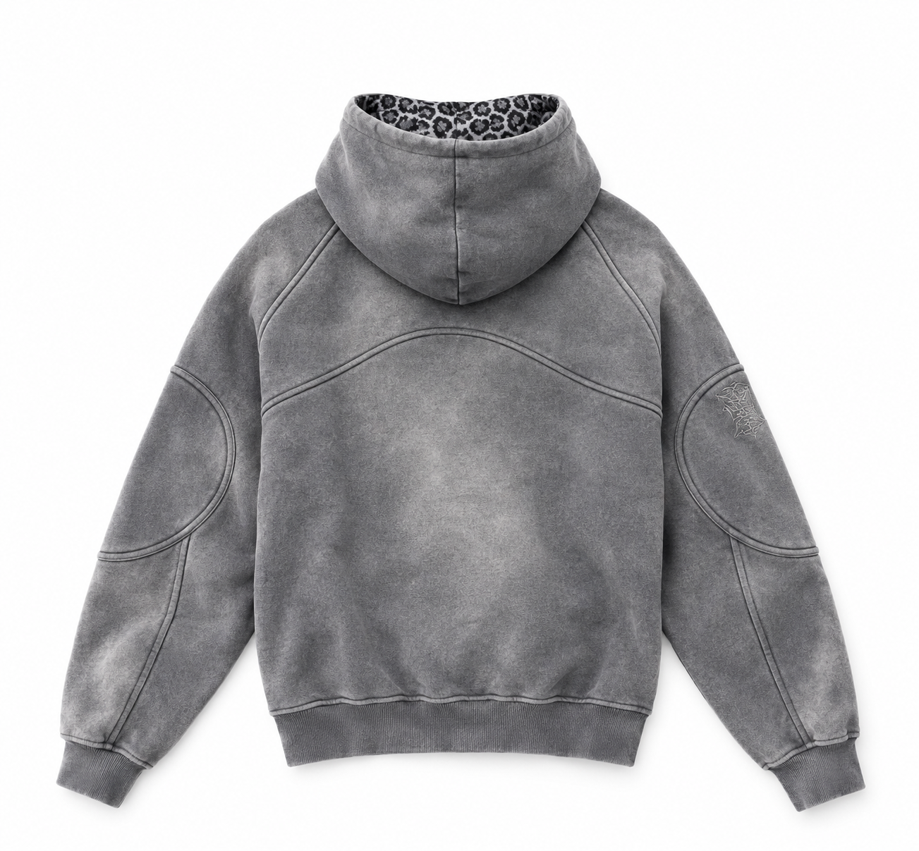 Wash Grey Zip Up Hoodie with Hidden Headphone Compartment & Arm Pocket
