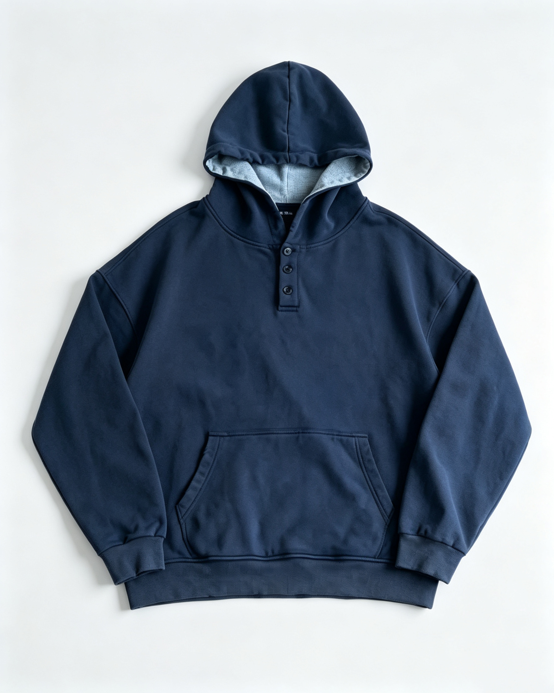Henley Neck Distressed Hoodie Men Vintage Washed Pullover Sweatshirt
