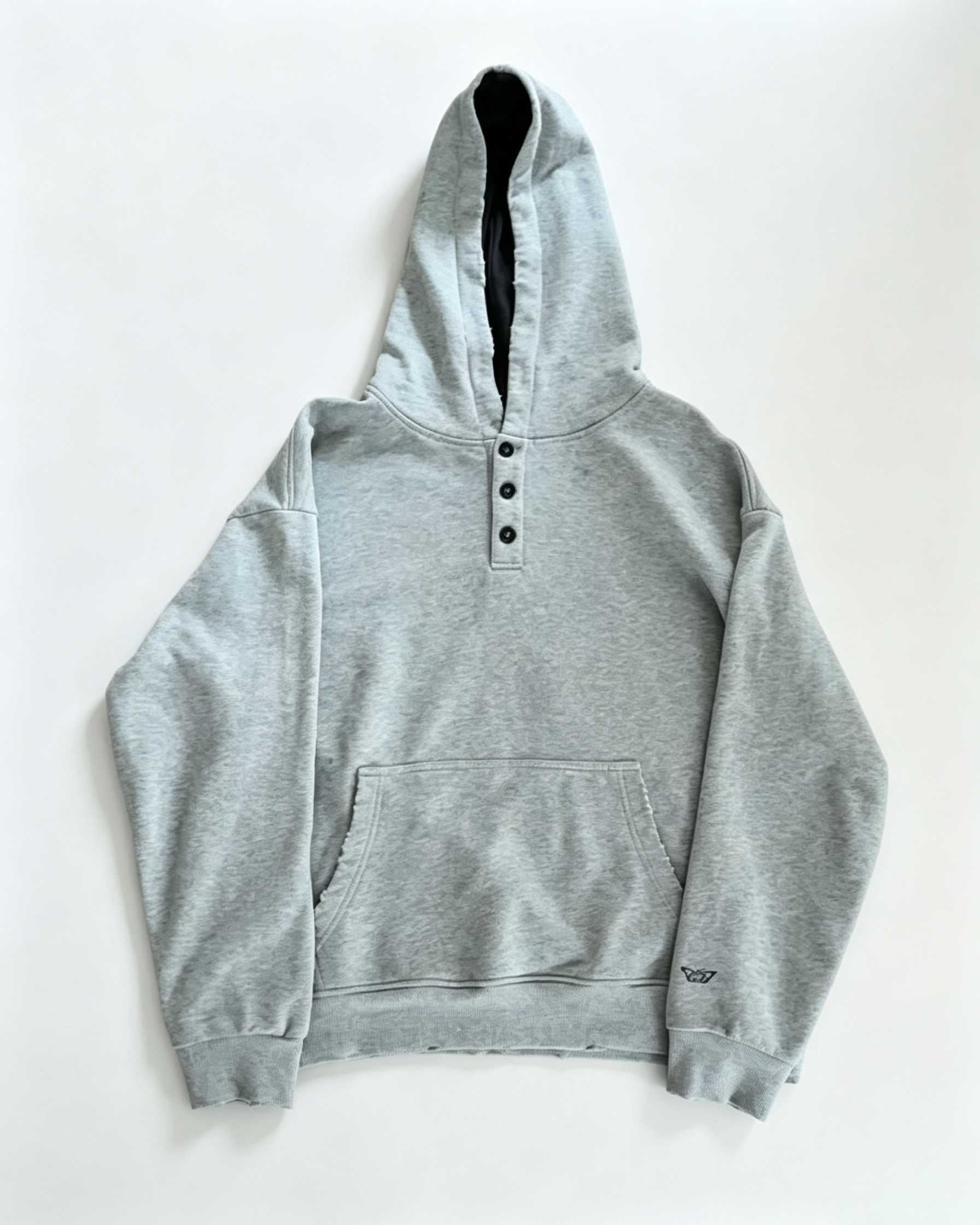 Henley Neck Distressed Hoodie Men Vintage Washed Pullover Sweatshirt