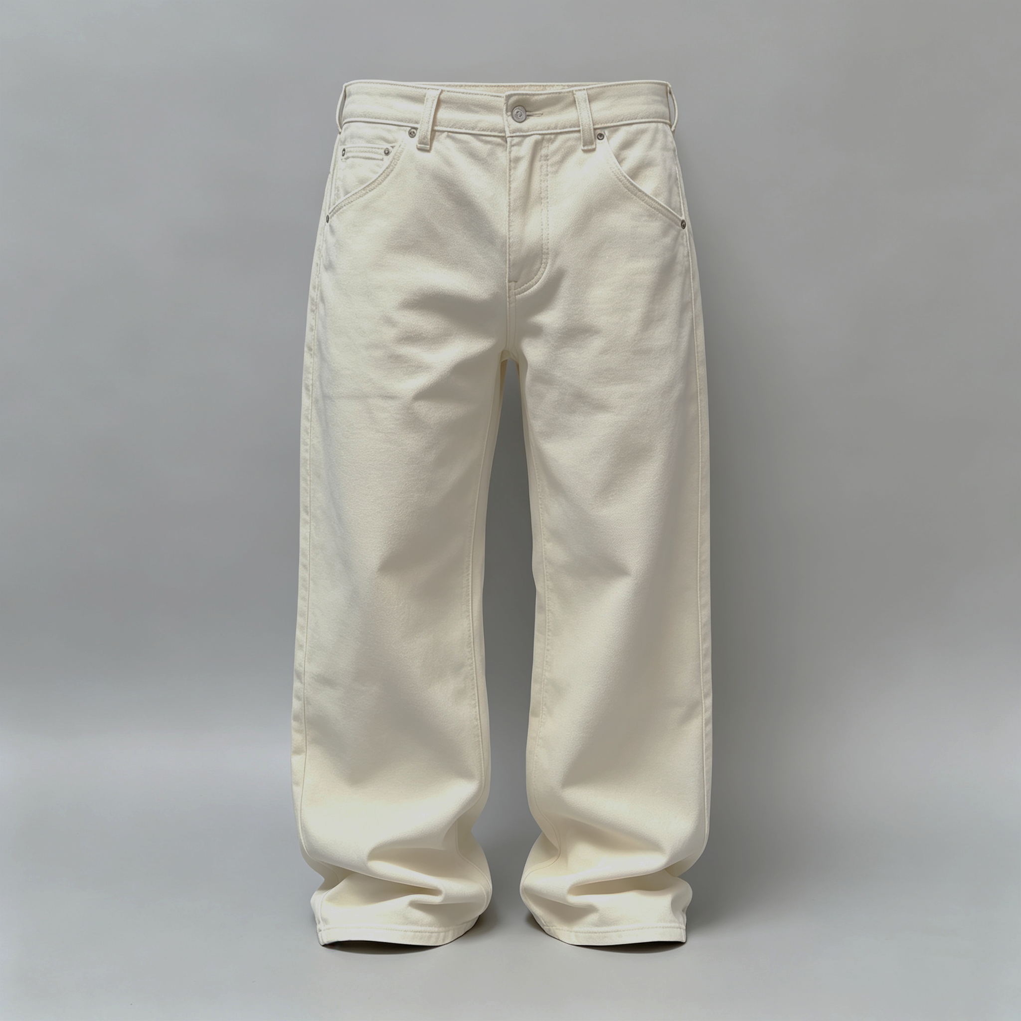 Men Off White Diagonal Pocket Canvas Wide Leg Pants