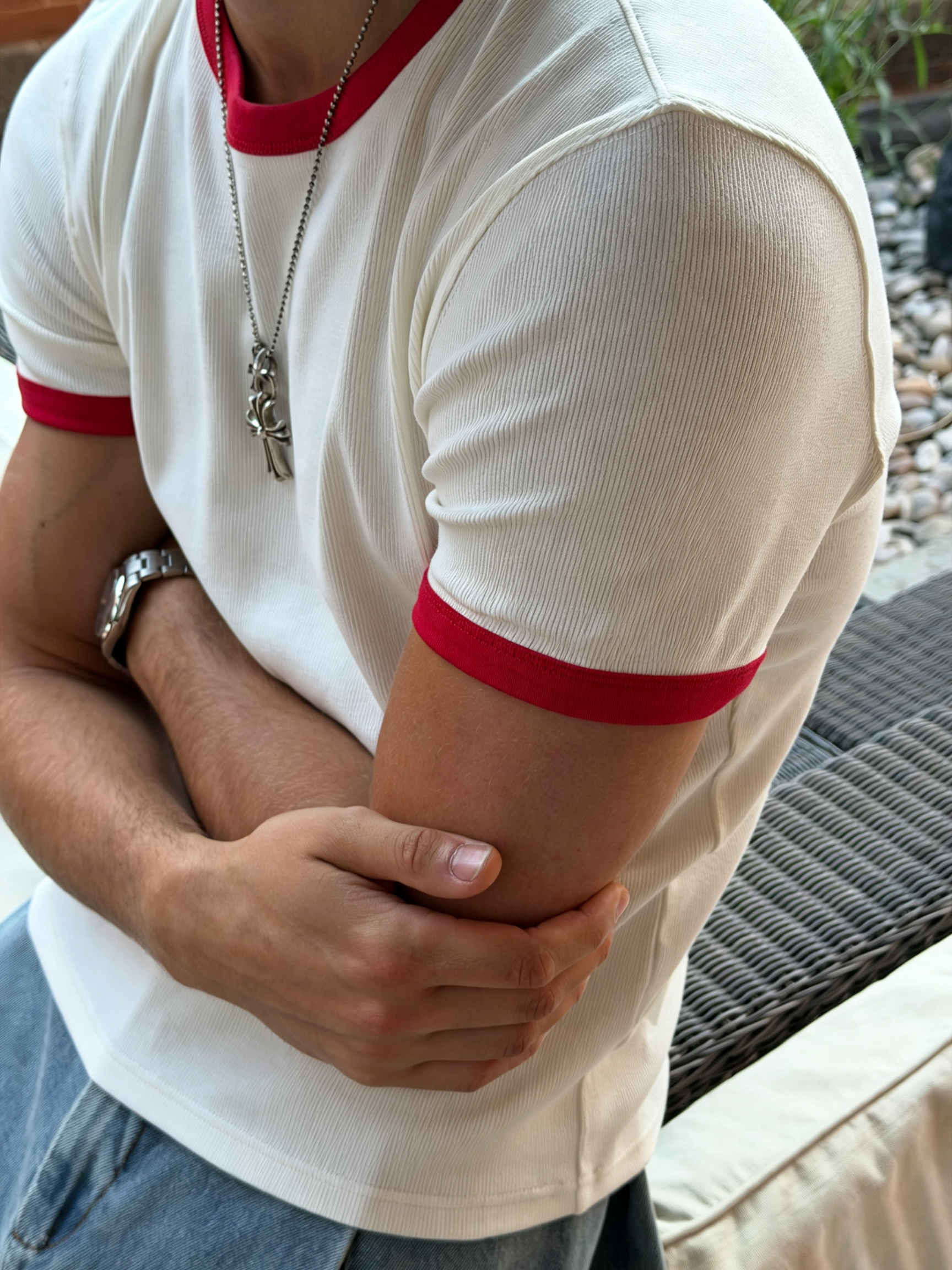 Men’s Classic Ringer Short Sleeve Tee | Contrast Rib Collar Waffle Knit T-Shirt