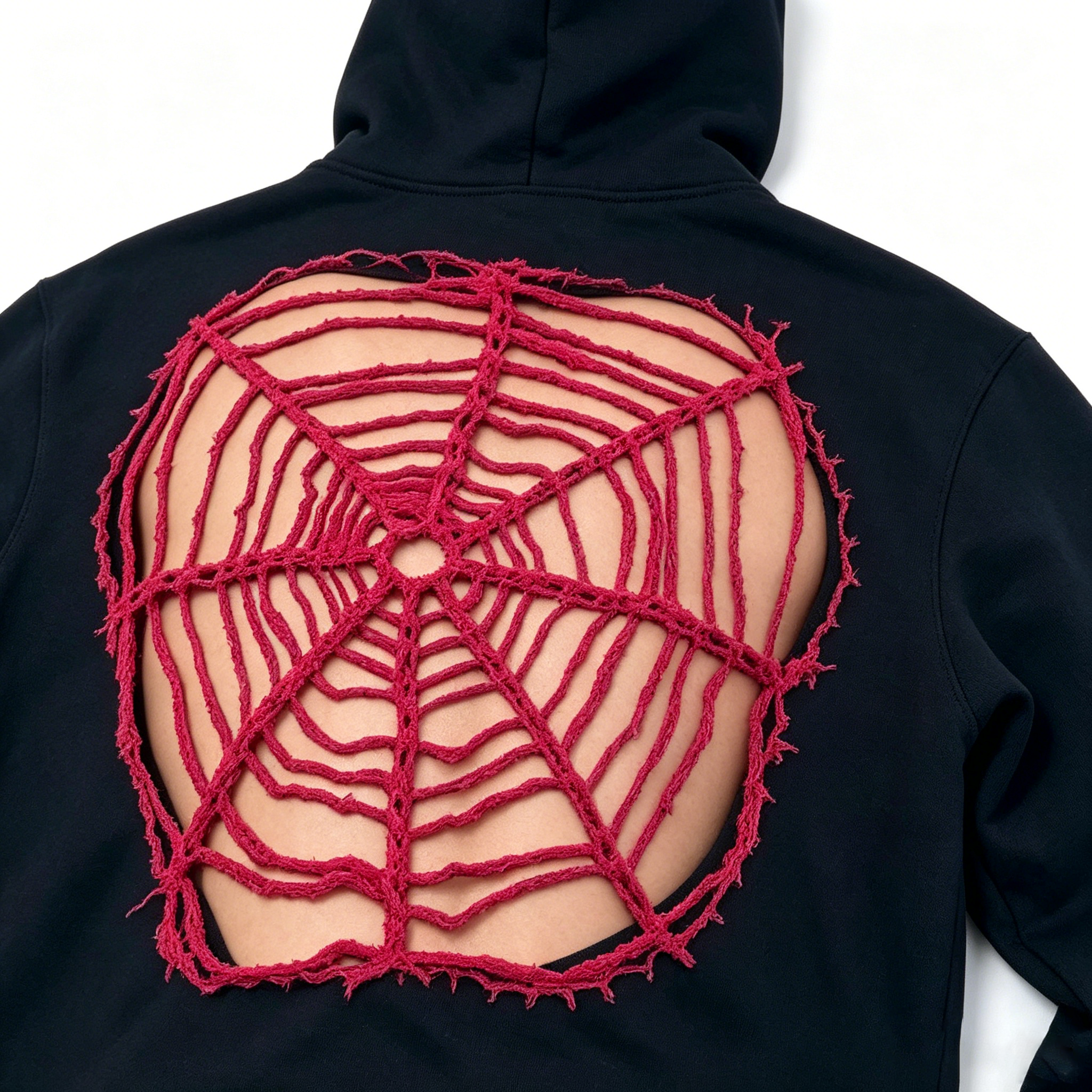 Spider Web Cutout Back Hooded Sweatshirt