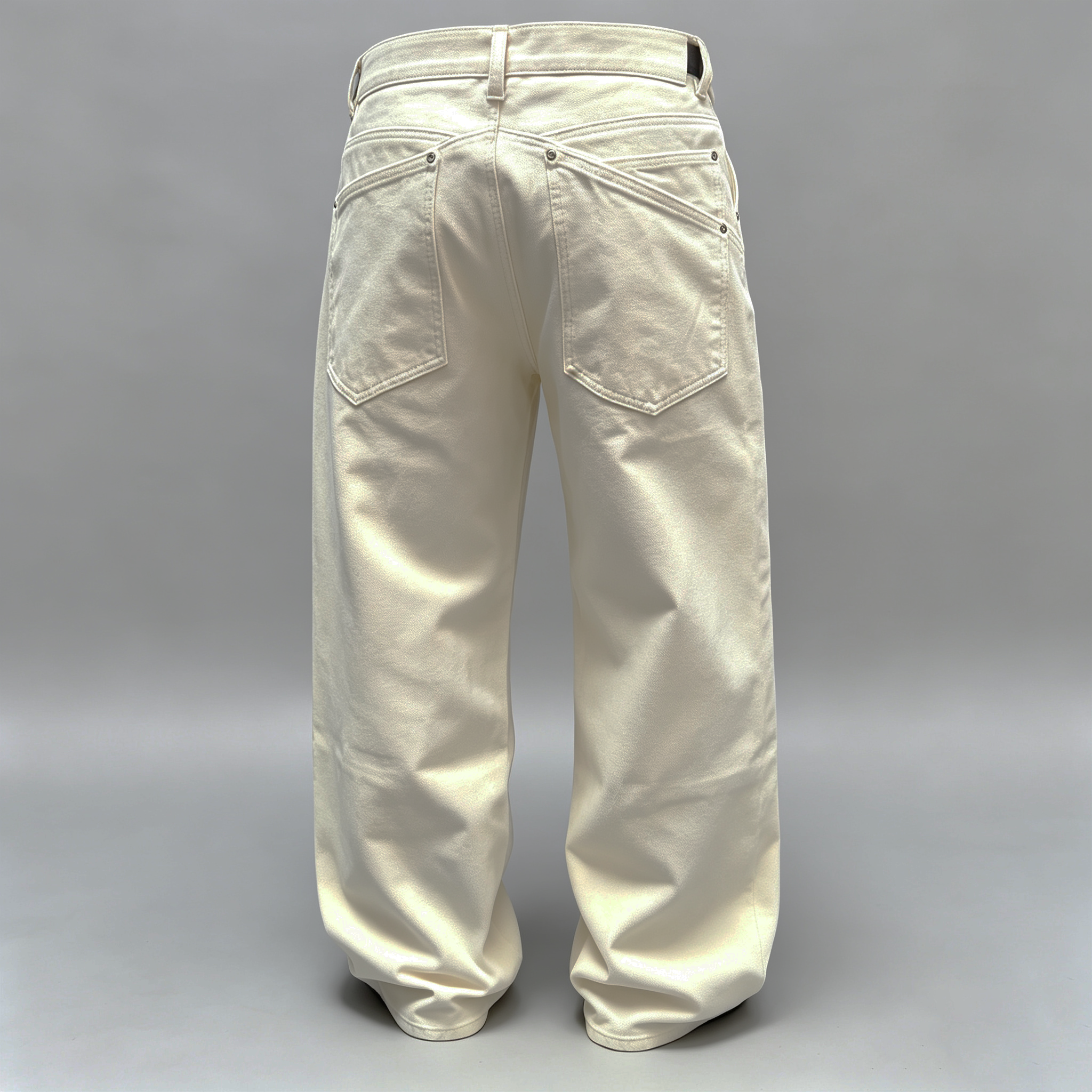 Men Off White Diagonal Pocket Canvas Wide Leg Pants