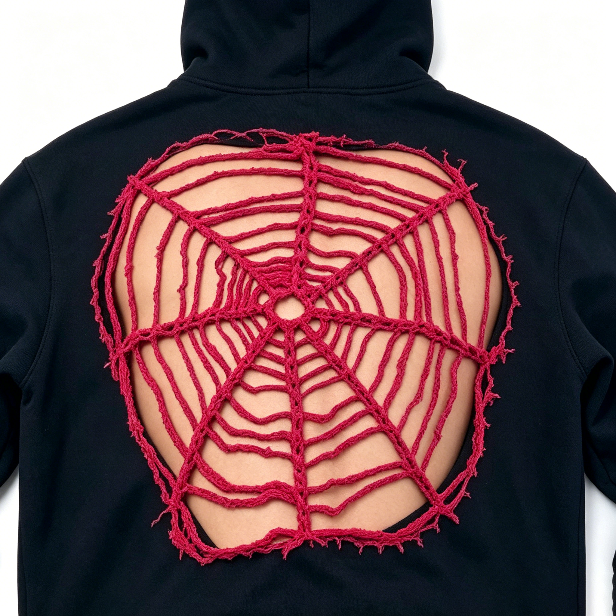 Spider Web Cutout Back Hooded Sweatshirt