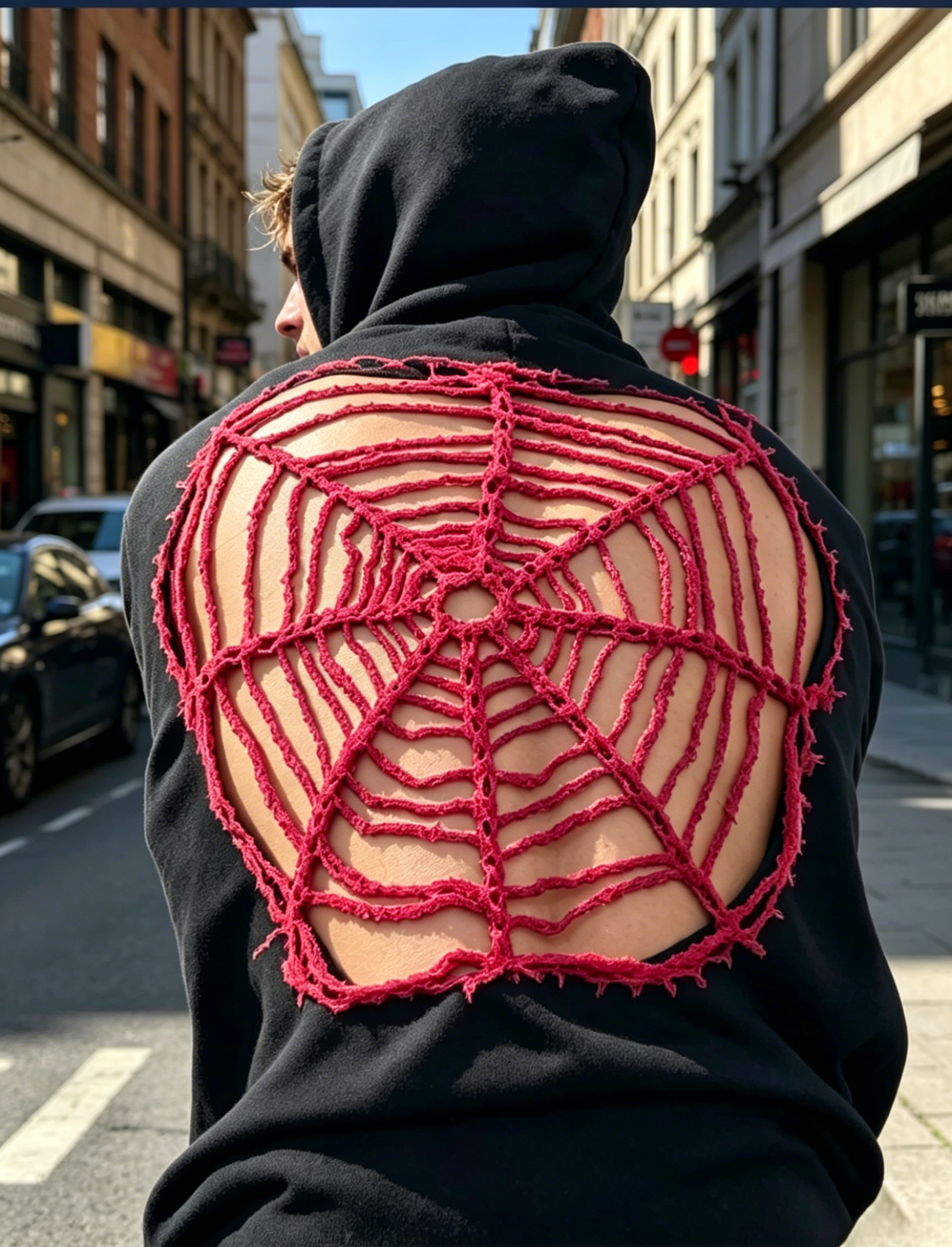 Spider Web Cutout Back Hooded Sweatshirt