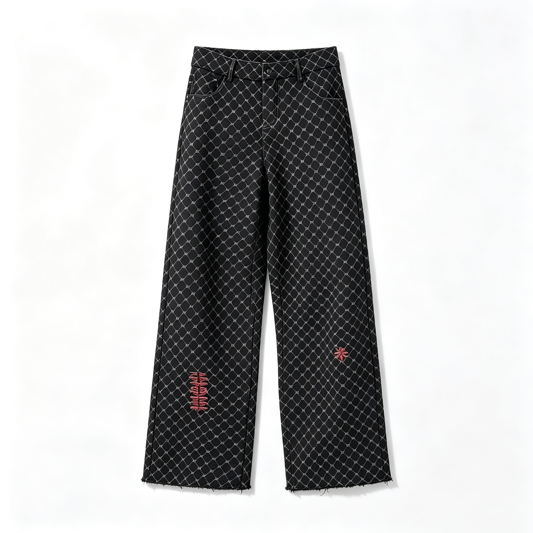 Lattice Pattern Flare Jeans