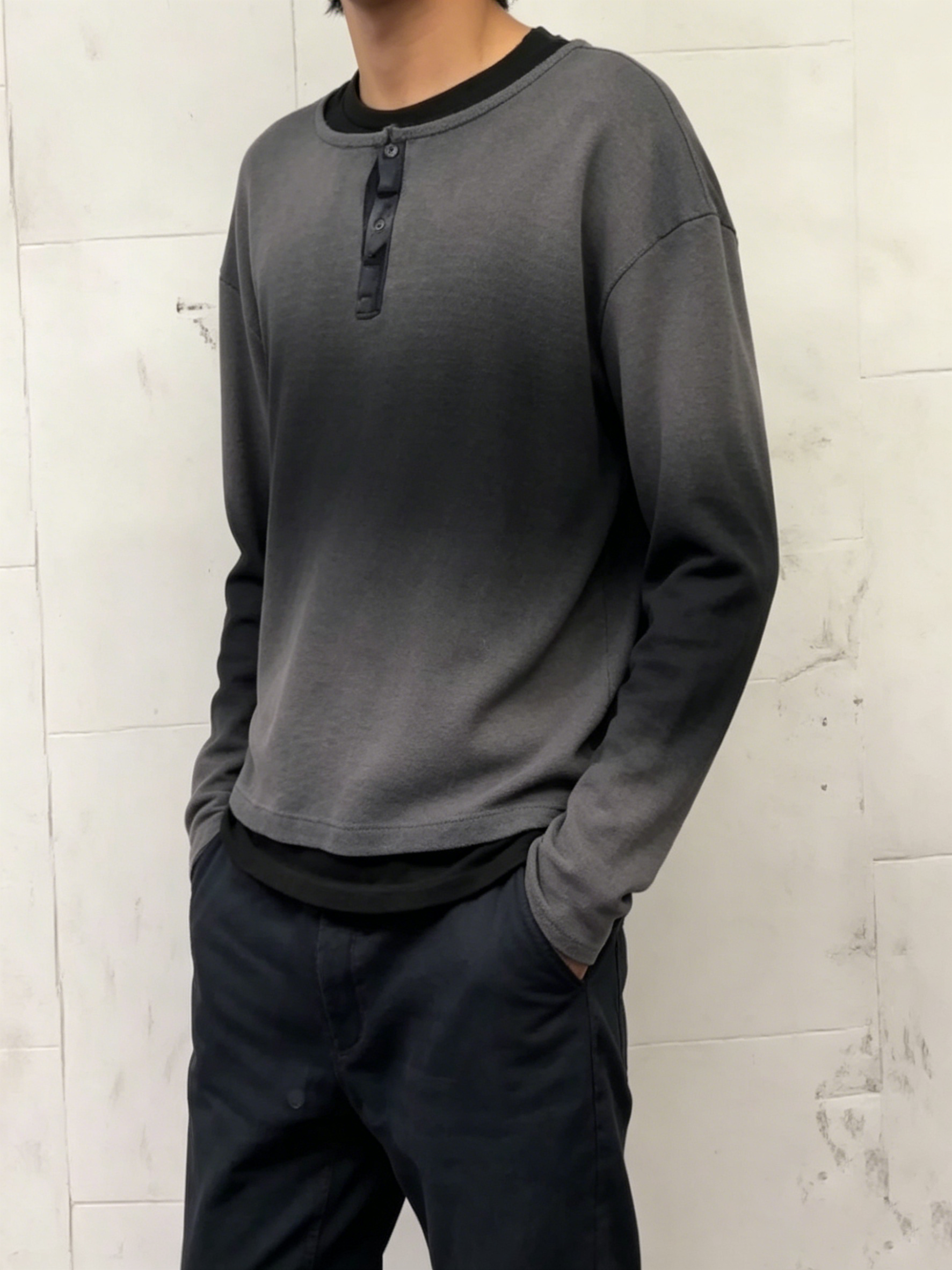 Ombre Placket Henley Textured Top