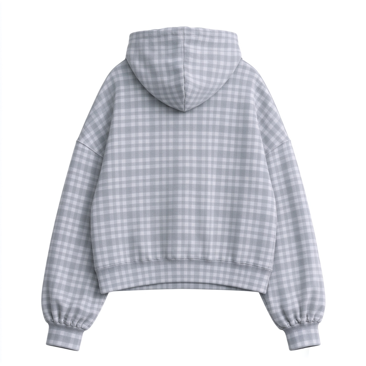 Unisex Cropped Plaid Henley Hoodie