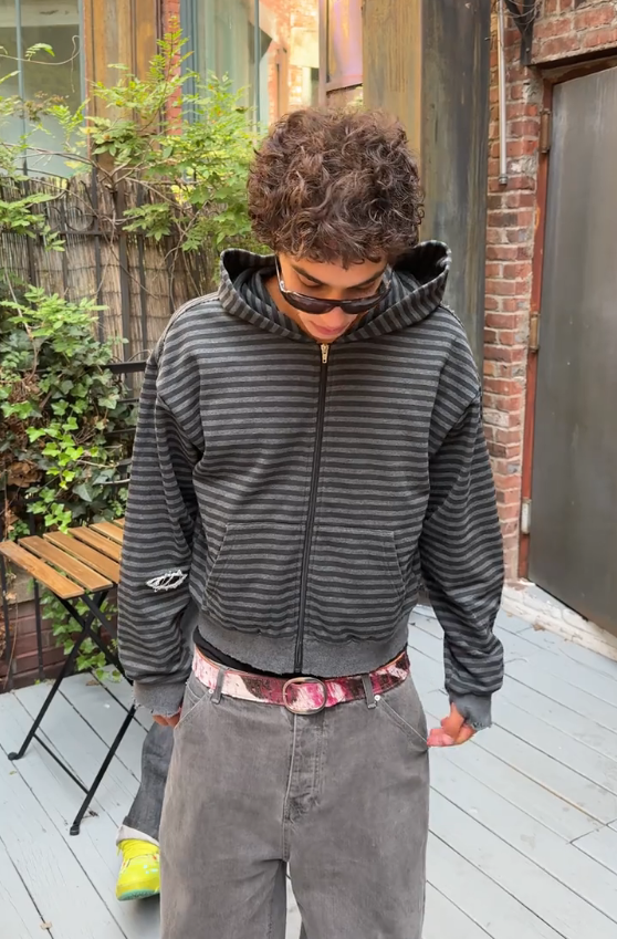 Washed Stripe Zip-Up Hoodie