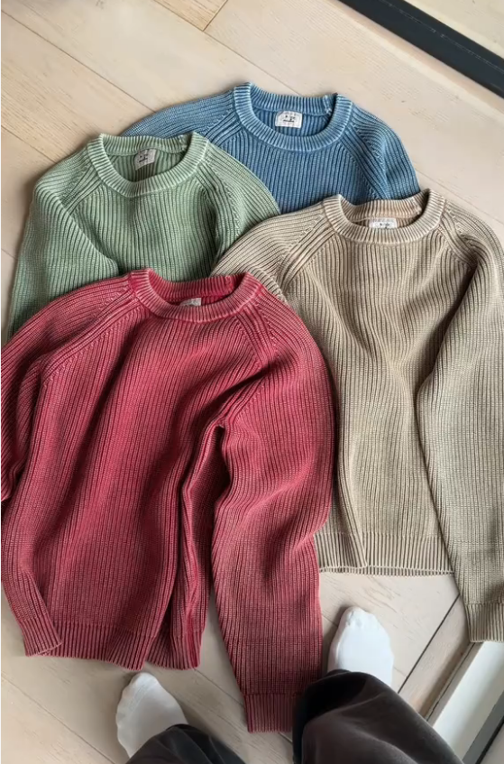 Men Vintage Washed Knit Crew Neck Sweater