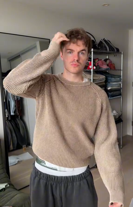 Men Vintage Washed Knit Crew Neck Sweater