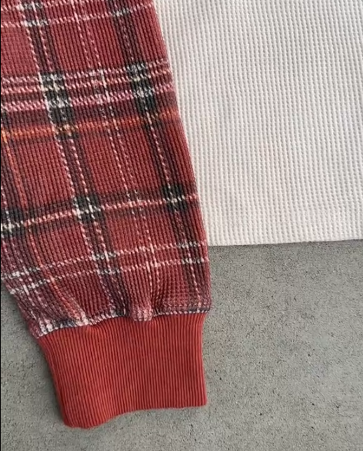 Waffle Patchwork Long Sleeve Top