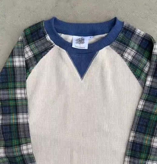 Waffle Patchwork Long Sleeve Top