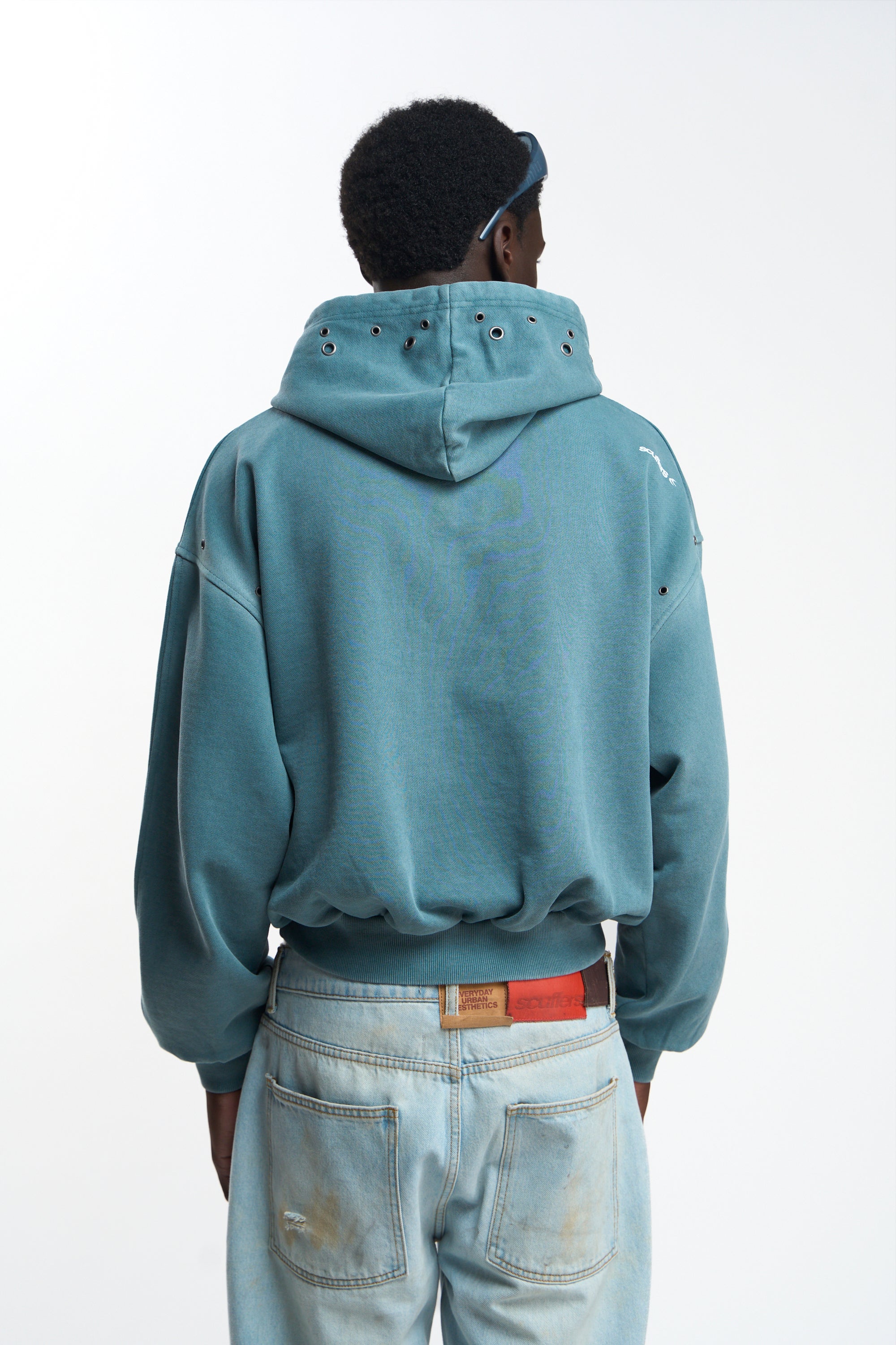 Washed Teal Metal Eyelet Hoodie