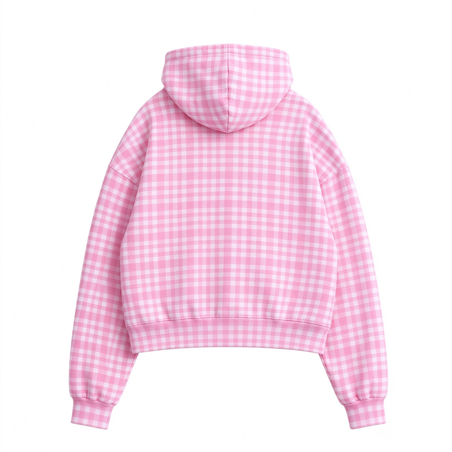 Unisex Cropped Plaid Henley Hoodie