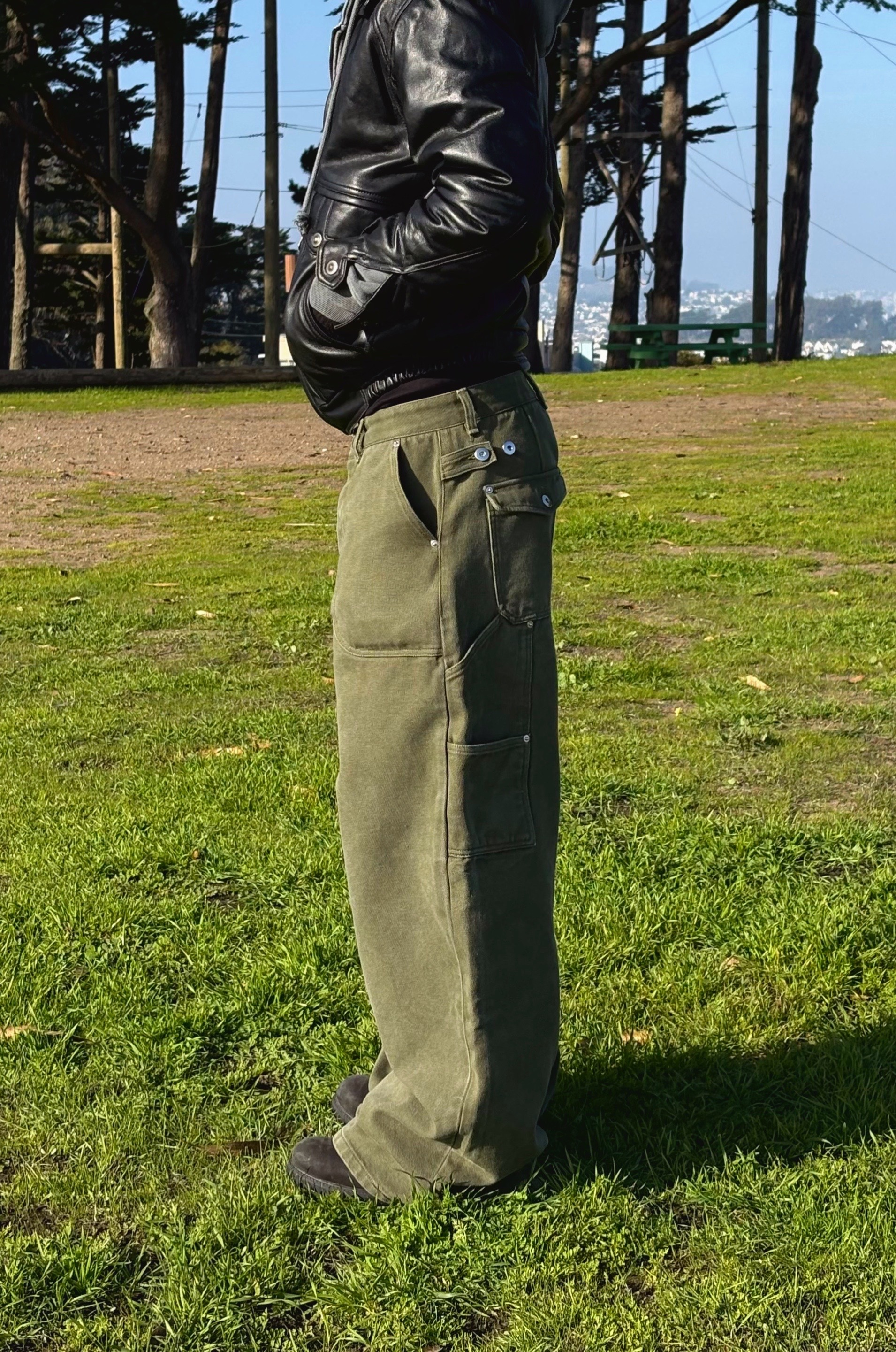 Heavy Olive Canvas Loose Fit Cargo Pants