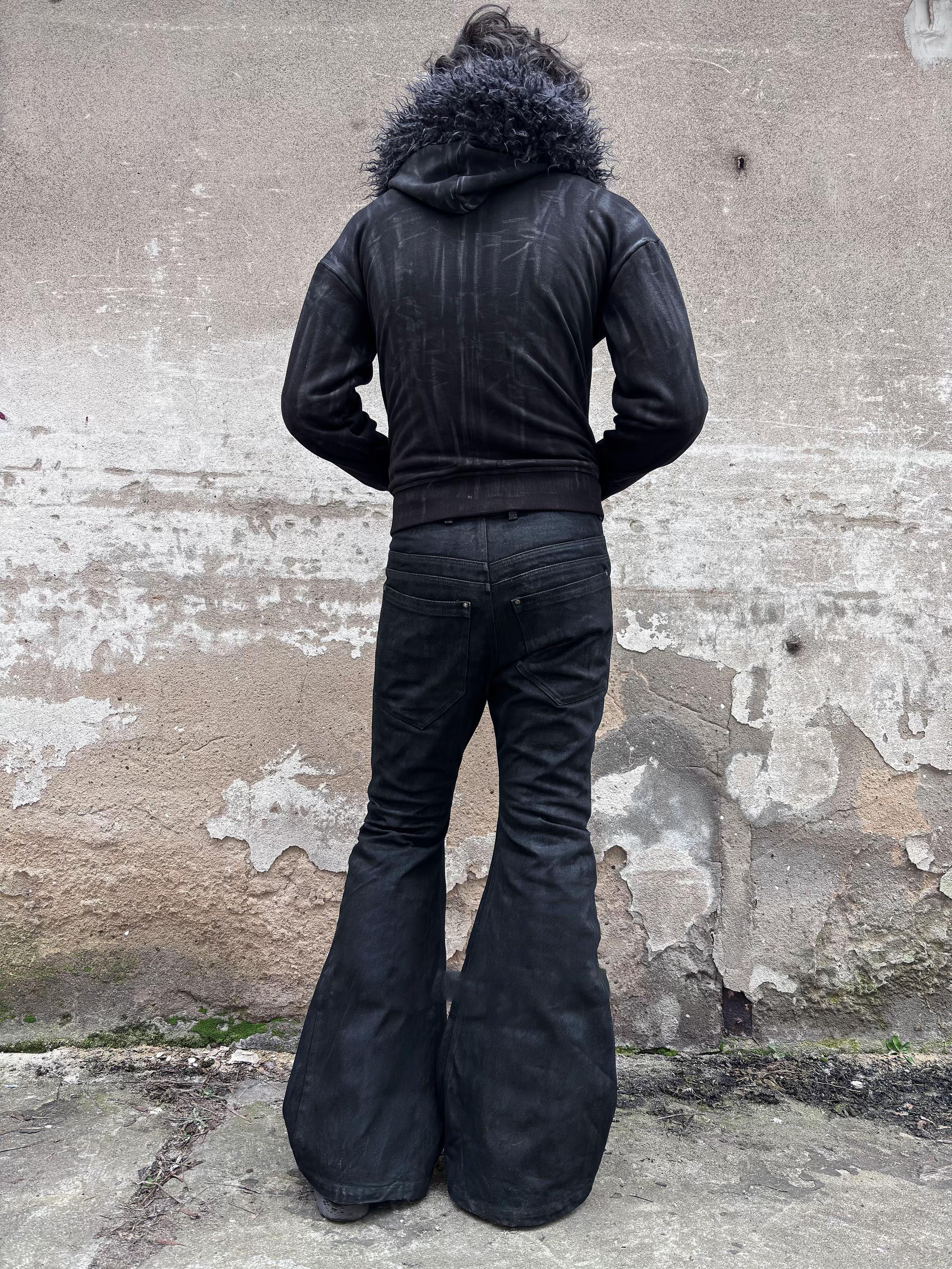 Black Wax‑Coated Flare Jeans