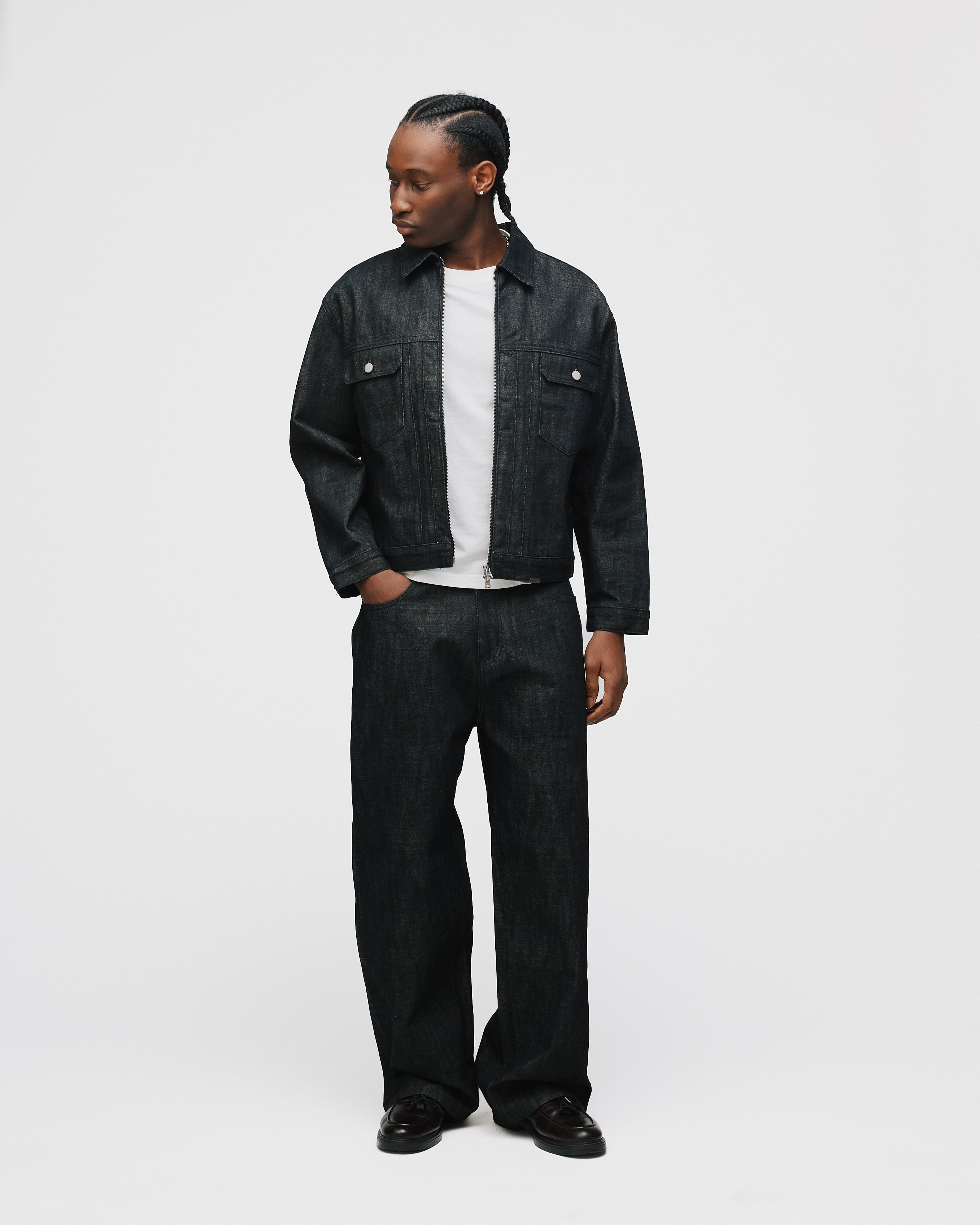 Black Loose Raw Denim Jeans