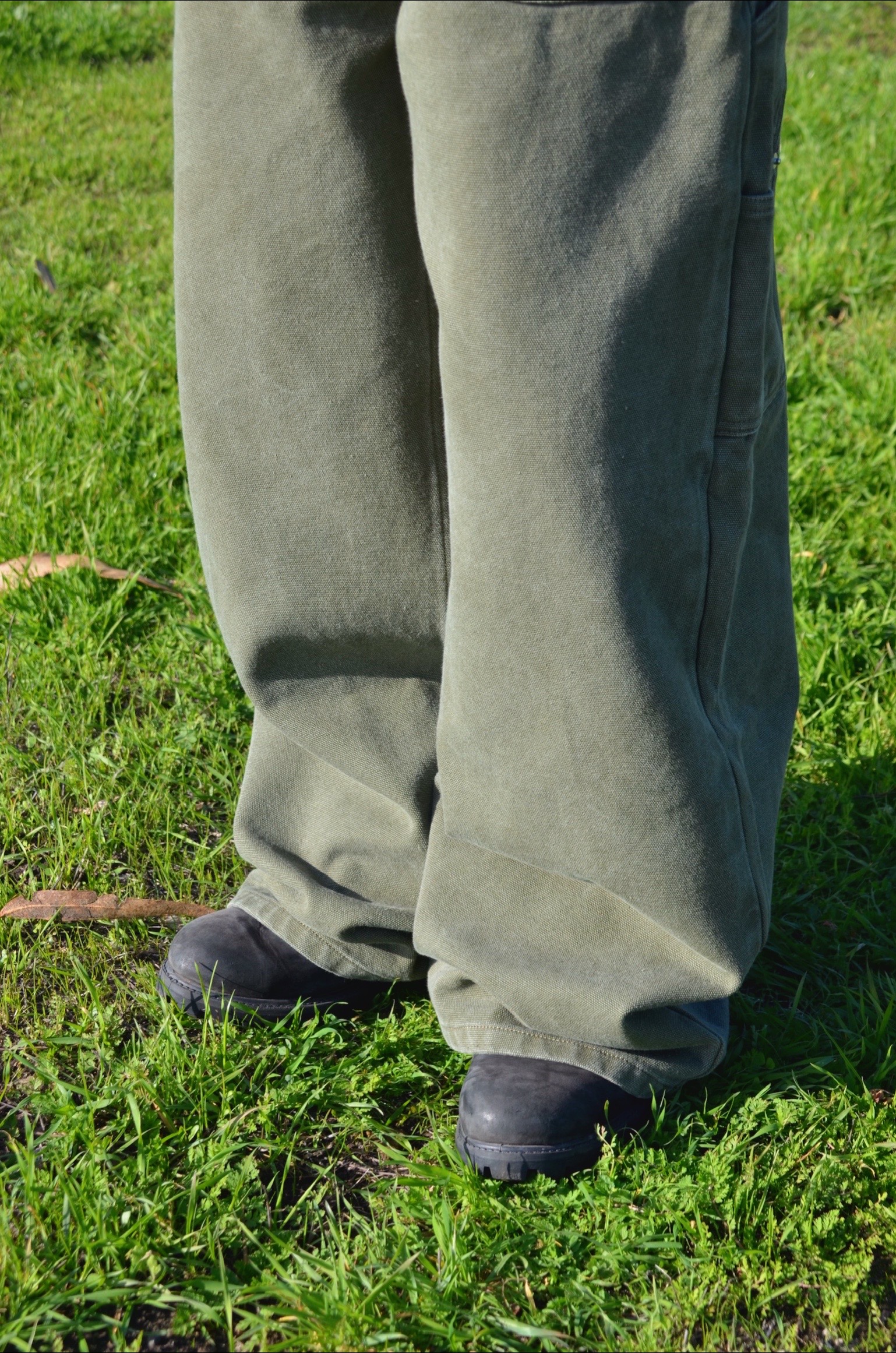 Heavy Olive Canvas Loose Fit Cargo Pants