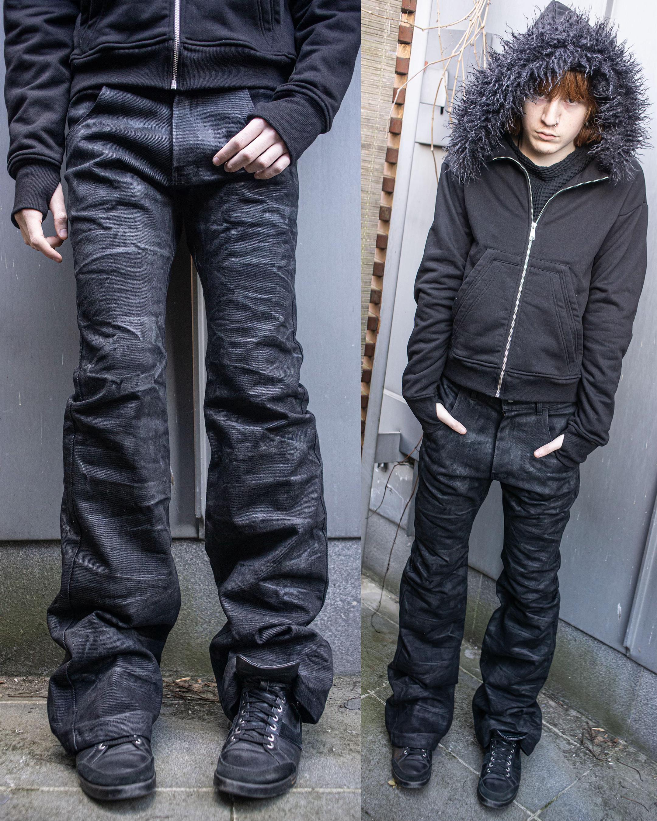 Black Wax‑Coated Flare Jeans