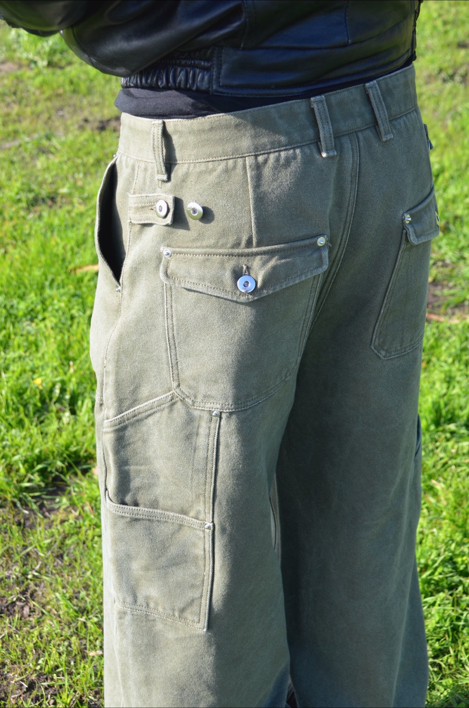 Heavy Olive Canvas Loose Fit Cargo Pants